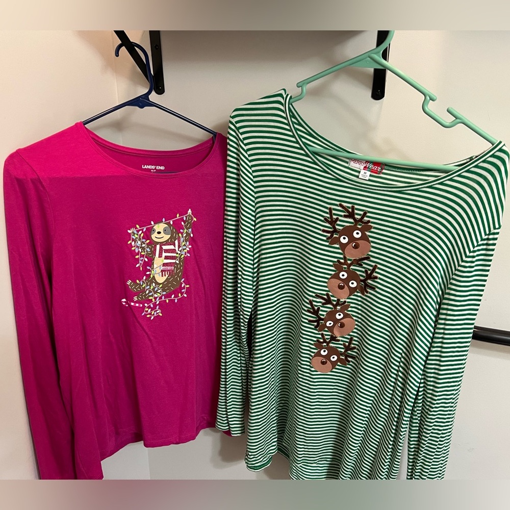 Two ladies Christmas long sleeve shirts